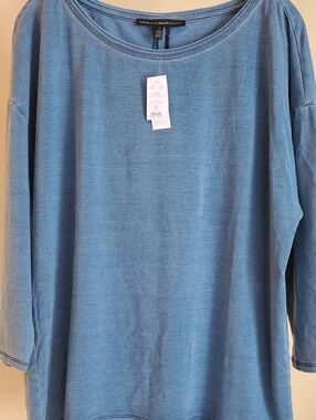 White House Black Market Washed Light Blue Scoop Neck Top Sz L